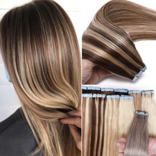 CLEARANCE Tape In 100 Russian Remy Human Hair Extensions Invisible Skin Weft US