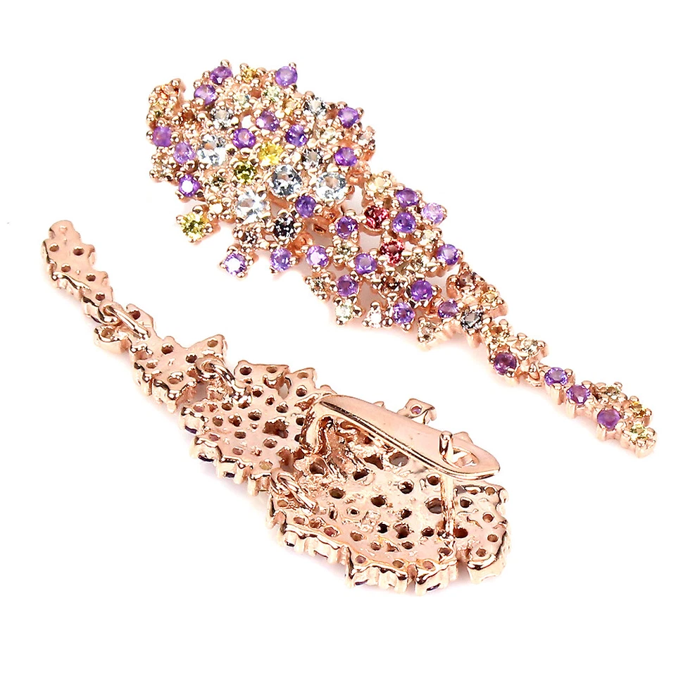 925 Orecchini Argento Sterling Rotondo Acquamarina Zaffiro Ametista Gemma Regalo - Immagine 3 di 4