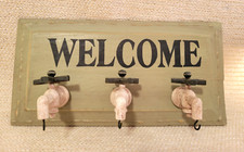 NOS Ohio Wholesale Wood Welcome Water Faucet Key Rack 10" 240542