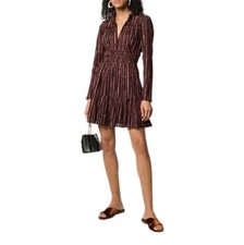 ULLA JOHNSON | Rosalind Brown and Burgundy Striped Flared Mini Dress in Size 6