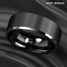 8/6mm Silver Edge Black Frosted Tungsten Ring Men Wedding Band ATOP Jewelry