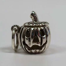 Sterling Silver JACK O LANTERN Charm for Bracelet PUMPKIN Halloween PENDANT Cute