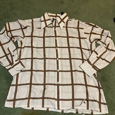Vintage Givenchy For Chesa Brown Plaid Long Sleeve Button Up Shirt Mens XL