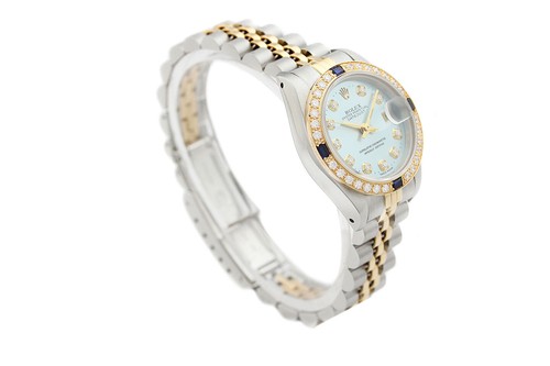 Rolex Ladies Datejust 69173 18K Gold & Steel Ice Blue Diamond Sapphire Watch - Picture 4 of 7