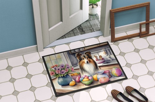 Sheltie Decorating Easter Eggs Doormat - Picture 15 of 15