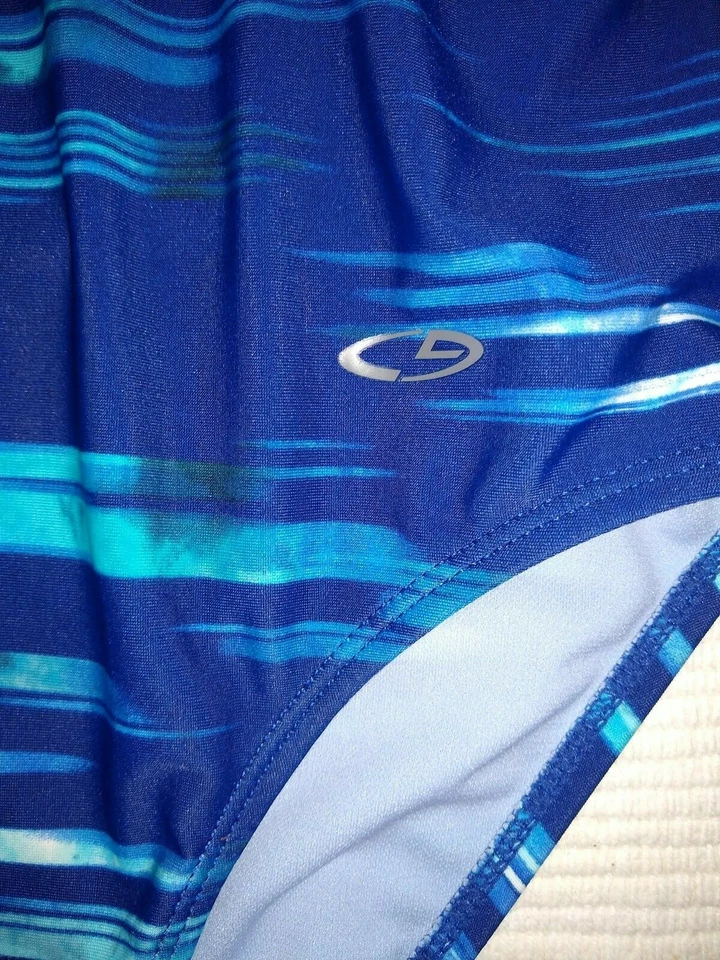 Traje de baño Champion espalda cruzada para mujer sujetador pequeño azul marino y acuático usado en excelente estado competición Foto 3 de 4