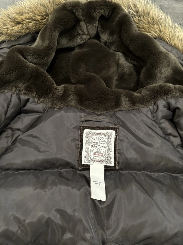 Ralph Lauren女式M巧克力60%羽绒短轰炸机夹克人造毛皮 — 第 4/4 张图片