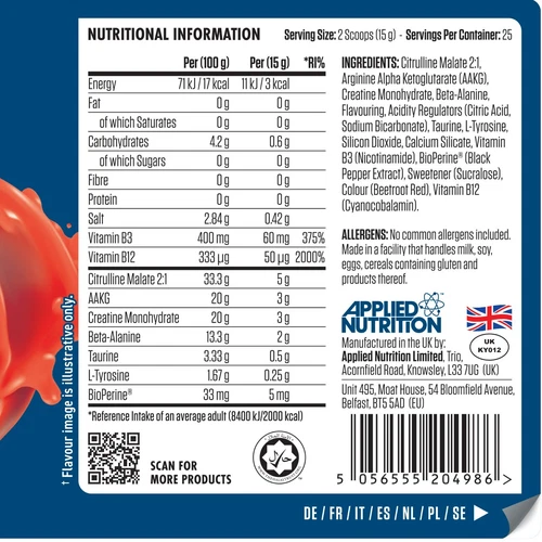 Stim Free Pre Workout Powder Pump 3G Creatine, Amino Acids, Vit B - 25 Servings
