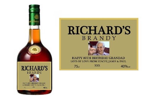 PERSONALISED BRANDY BOTTLE LABEL PHOTO - PARTY / BIRTHDAY / WEDDING / CHRISTMAS - Picture 2 of 2