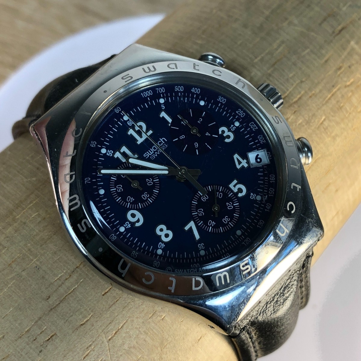 Vintage 1996 Swatch Irony Mens Watch Swiss Made Date Blue Vintage 1996 Swatch Irony Mens Watch Swiss Made Date Blue