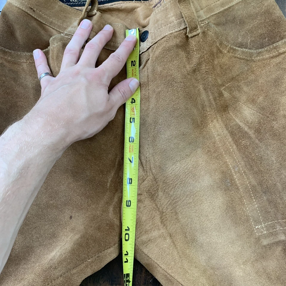 复古 20 世纪 70 年代棕褐色皮革麂皮绒裤子 30x31 70 年代加州牛仔铃铛裤 — 第 4/4 张图片