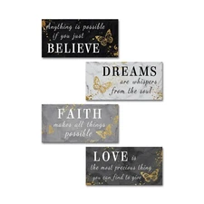 KREATIVE ARTS 4 Piece Black, Grey, and Gold Butterfly Canvas Wall Art Faith, ...