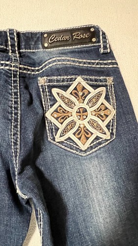 Cedar Rose Jeans Women 27x32 Blue Denim Thick Whipstitch Low Rise Cowboy Pants - Picture 3 of 11