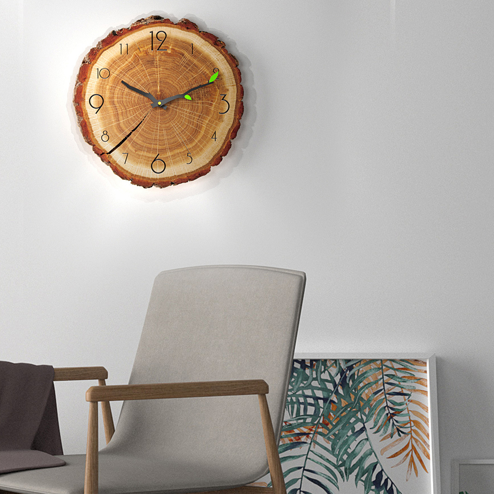 Branch-shaped Hands Clock Bedroom Wall Wood Grain Unique Tree Stump ...