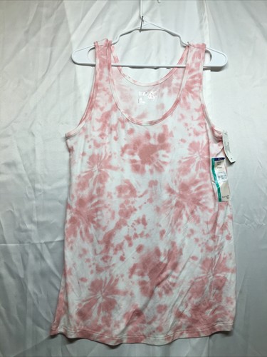 TERRA & SKY WHITE/PINK ABSTRACT PRINT SCOOP NECK FITTED Stretch Tank Top Sz 0X