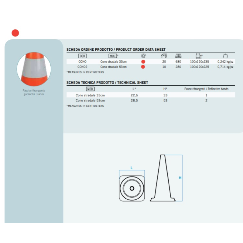 Cono Stradale Bicolore 53 Cm - Segnale Di Sicurezza Per Lavori Stradali O Emergenze