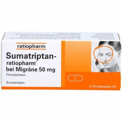 RATIOPHARM GMBH SUMATRIPTAN-ratiopharm bei Migräne 50 mg Filmtabl. 2 St PZN16529843