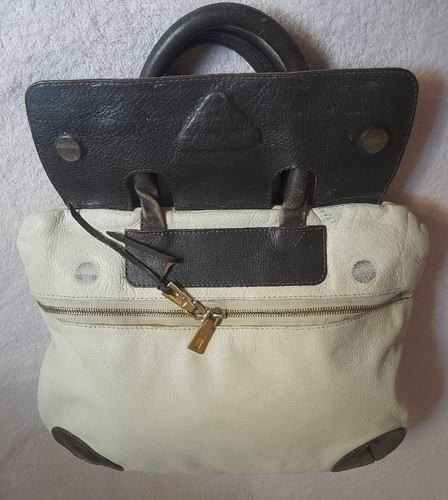 PRADA vintage rare piece, leather shoulder bag Brown White, flapped, authentic - Picture 10 of 24