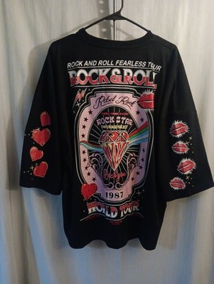 Rock & Roll Fearless Tour Shirt Glitter Lips Hearts Diamonds Large 1987