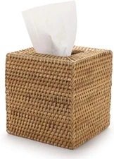 Rattan Tissue Box Cover Square, Hand Woven Wicker Tissue Holder