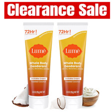 2 PACK Lume Whole Body Deodorant Invisible Cream Stick - Toasted Coconut 3.0 oz