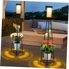  Outdoor Solar Floor Lamps with USB Charging, 45.67 Inch Tall Double 2 Pack