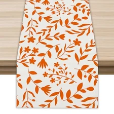 Floral Fall Table Runner 72 Inch Seasonal Autumn Thanksgiving Kitchen White