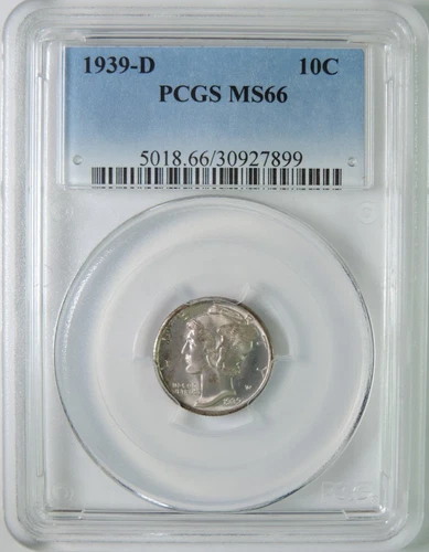 1939 D Mercury Silver Dime PCGS Graded MS66 GEM Uncirculated