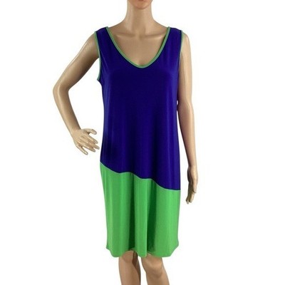 Clara Sun Woo Colorblock Dress Blue Green Sleeveless Size M