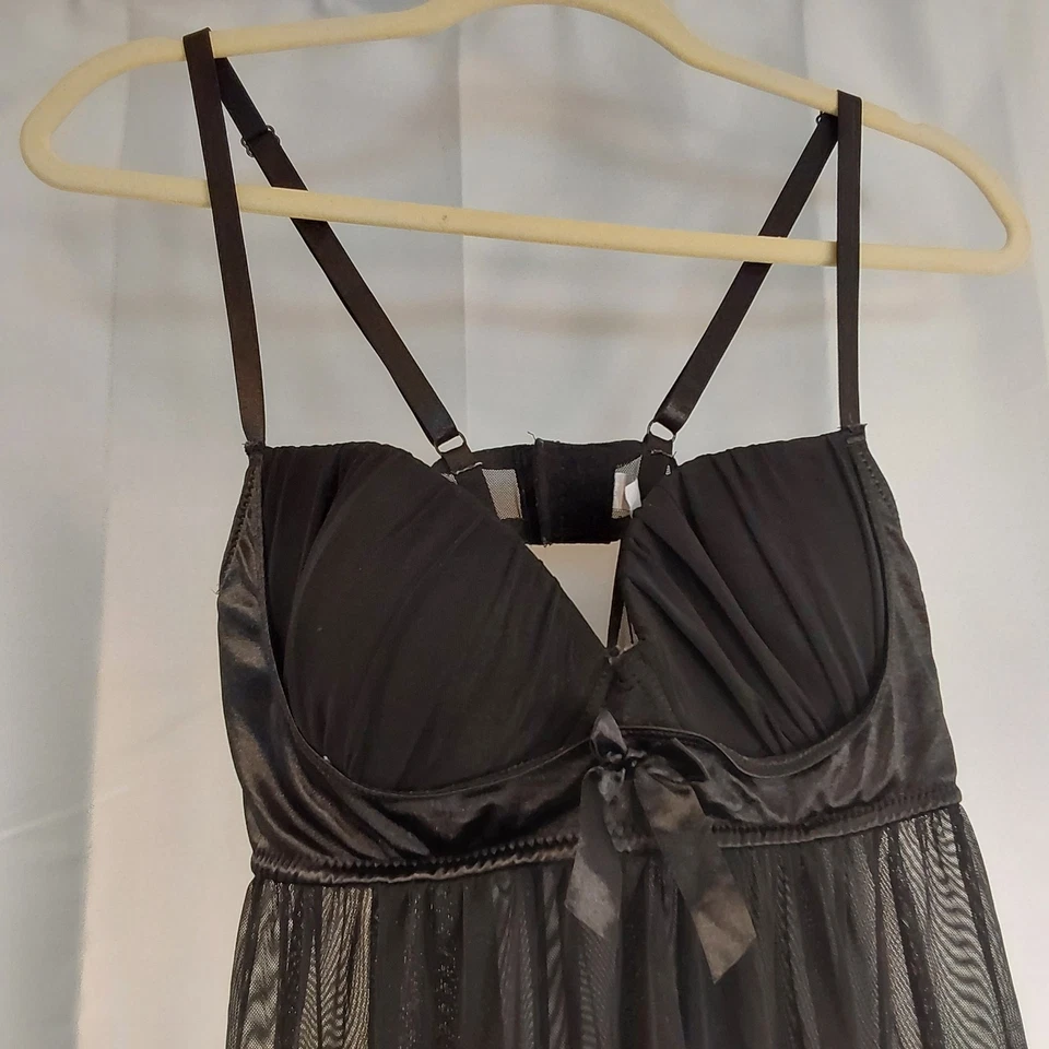 Lencería babydoll negra transparente con aros para mujer camisón XL/2XL gótico nocturno Foto 2 de 4