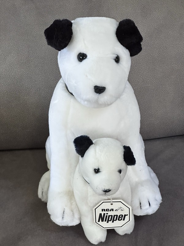 RCA Nipper Dog Plush Doll w/ Hang Tag, White/Black 2-Piece Set