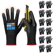 KAYGO Cut Resistant Work Gloves PU Coated,Touchscreen,12 Pairs | ANSI Cut Lev...