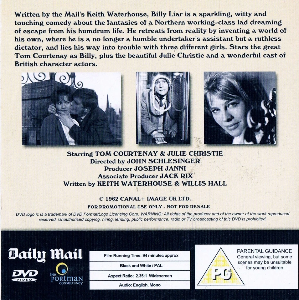 Billy Liar - Tom Courtenay, Julie Christie -  Full Film Promo DVD - Image 2 of 2