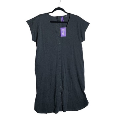 Seraphine Maternity Nursing Nightgown Charcoal Grey Cotton Snap Front Back S