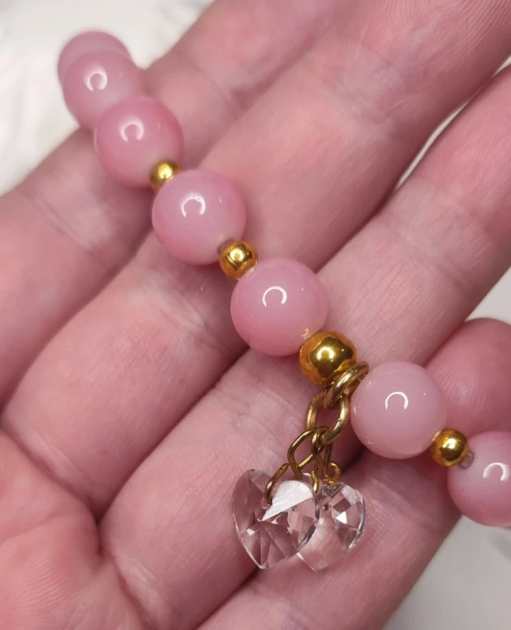 Handcrafted Pink Opal Stones beaded and Gold color Shapes Bracetet - Image 2 of 4