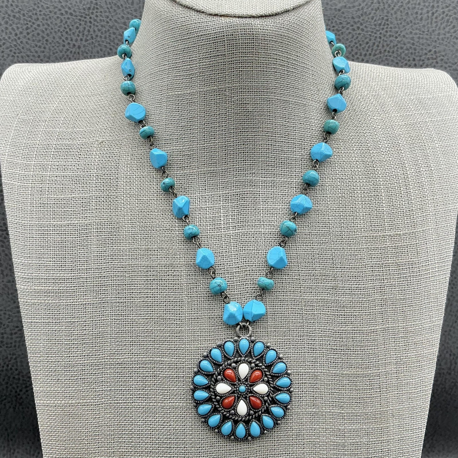 Robert Rose Turquoise Beaded Statement Pendant Ne… - image 1