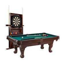 7.5ft Green Billiard Pool Table w/ Cue Rack, Dartboard, and Game Accessories