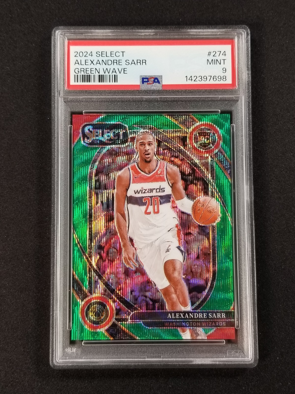 2024-25 Panini Select #274 Alexandre Sarr Green Wave Prizm Rookie #/50 PSA 9