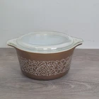 Vintage Pyrex Glass Casserole Dish with Lid Woodland Brown 1 Quart # 473-B