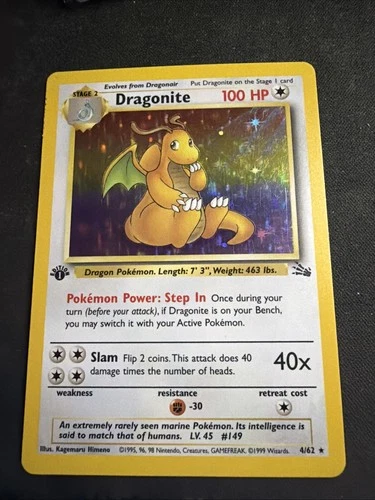 Pokémon TCG Dragonite 1st Edition Fossil Card 4/62 Holo