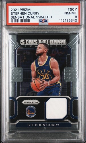 PANINI STEPHEN CURRY PRIZM SWATCH GAME USED WORN PATCH JERSEY RELIC GRADED PSA!!