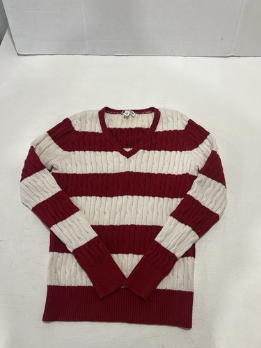 St. Johns Bay Pullover Sweater Red And Beige V Neck Size Medium - Picture 1 of 7