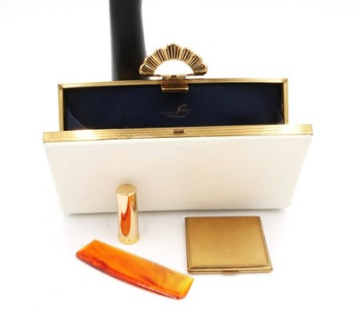Vintage 40s-50s - EVANS ELEGANCE - Off White Leather Fitted Clutch Handbag - MCM