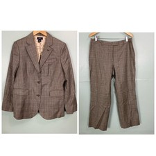Brooks Brothers Suit Set 2 Piece Blazer Pants Brown Tan Plaid Academia Size 14