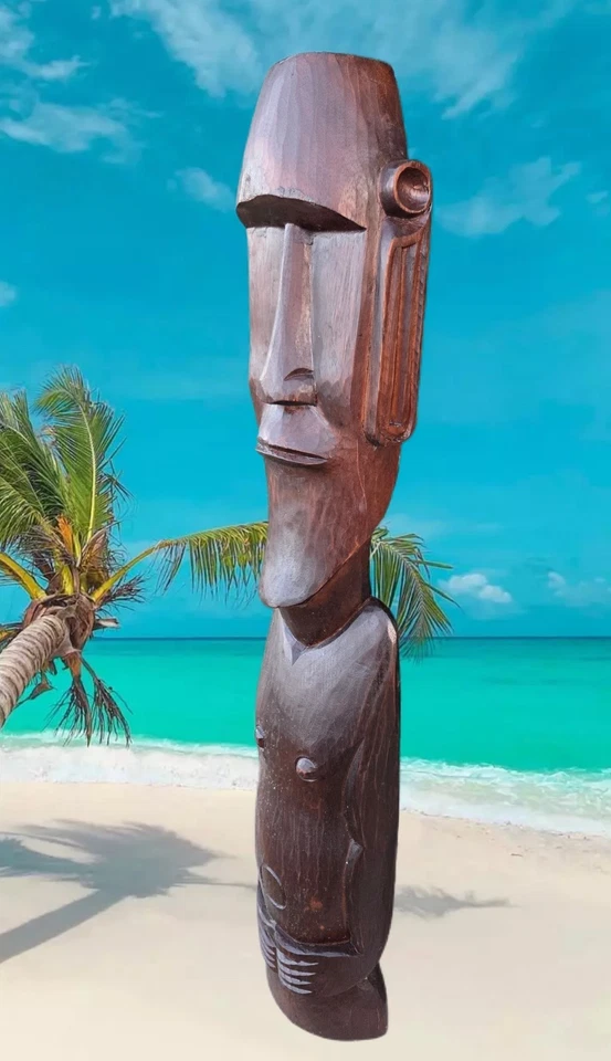 Osterinsel Moai Holz Statue Wandrelief Tiki Bar Maske Rapa Nui 39" - Bild 4 von 4
