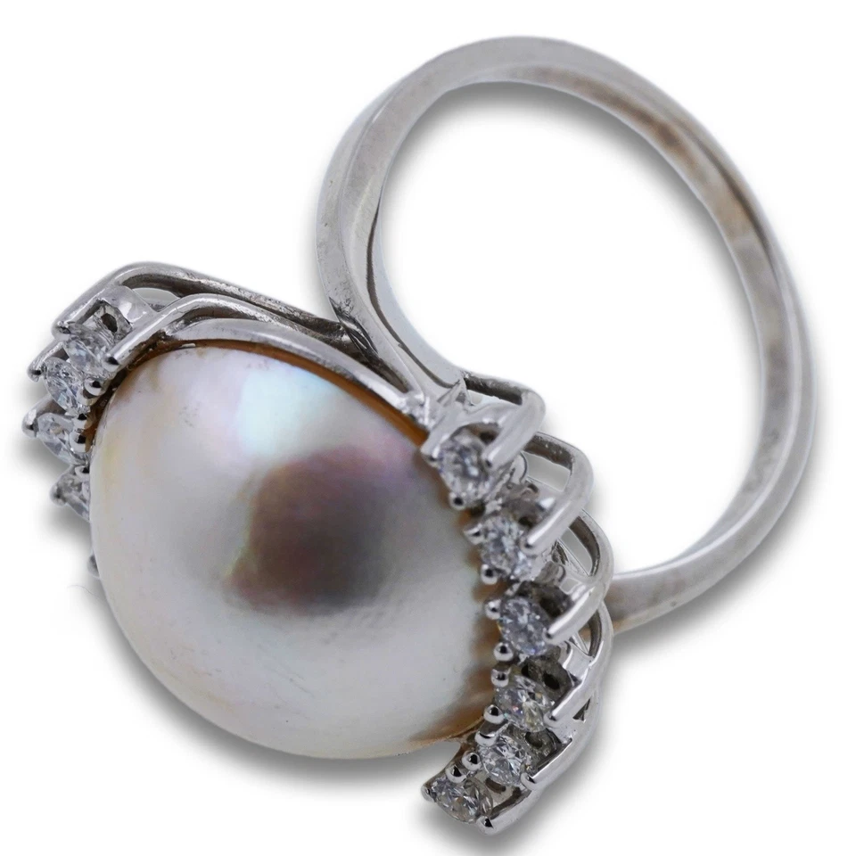 Ring 585 Gold 14 Kt Weißgold Mabe Perle Diamant Brillant  Damen Wert 2350,- - Bild 4 von 4