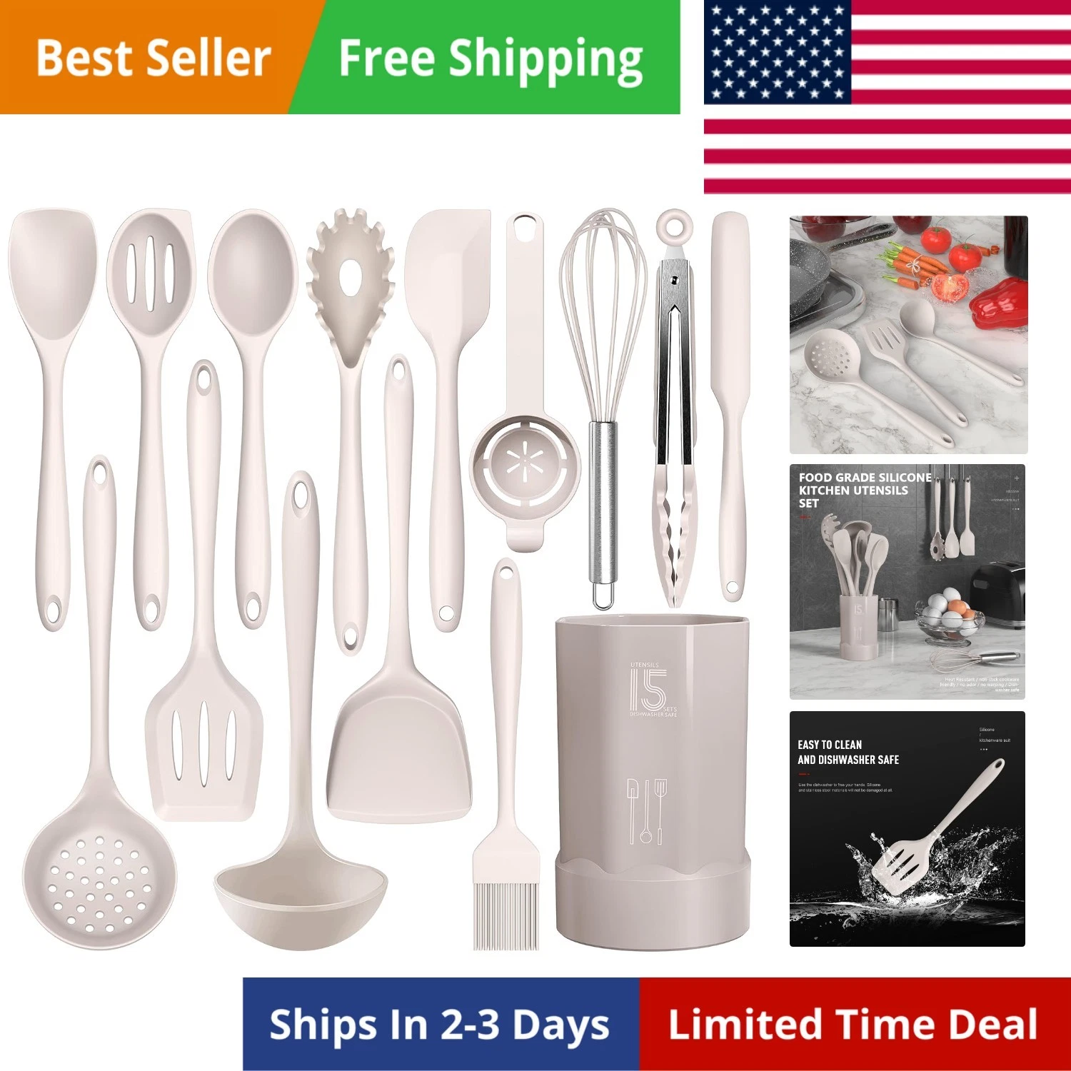Silicone Cooking Utensils Set - 446°F Heat Resistant Kitchen Utensils,Turner ...