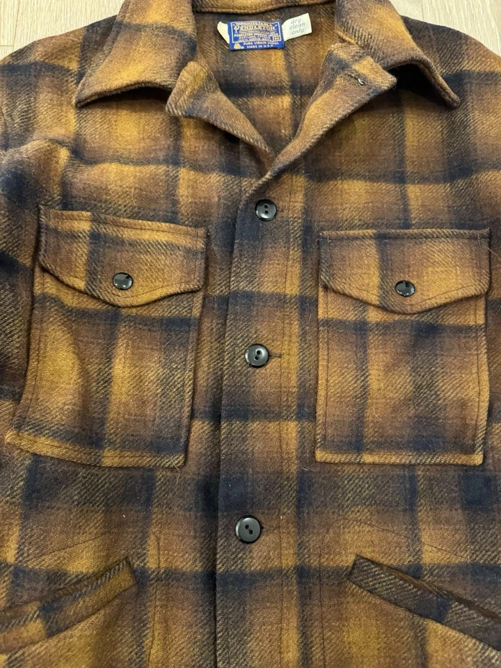 Vintage Pendleton Wool Plaid Board Coat Jacket Brown Black Made in USA M - Image 2 of 4
