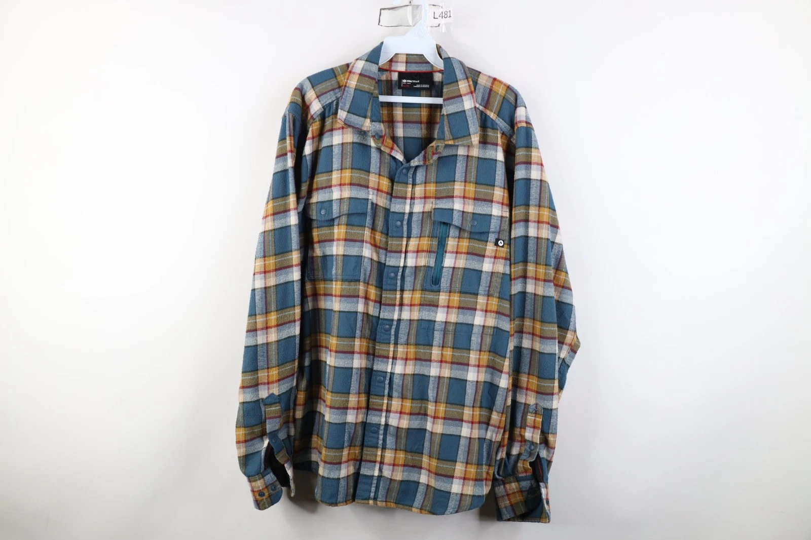 Marmot Mens XL Faded Snap Button Collared Flannel Shirt Plaid Hiking Trekking