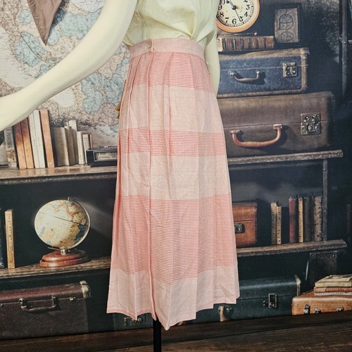 Vintage Deadstock 1980s Skirt Pink Striped Pleated Mid Calf Length NWT - Picture 10 of 17